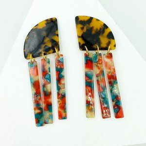 Torti XL Quarter Moon Earrings w/ Red/Green Fringe